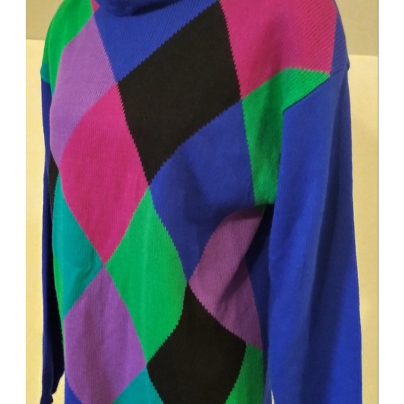 Vintage PYKE LIMITED VIBRANT COLORFUL 80s Diagonal HARLEQUIN SWEATER | M - Picture 3 of 6
